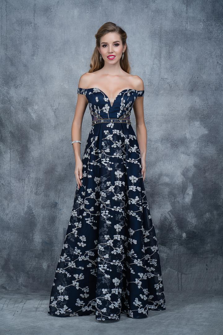 Nina Canacci - 5112 Off Shoulder Sheer Embellished A-line Dress