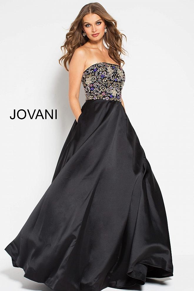 Jovani - 48975 Multi-colored Beaded Straight Neck A-line Dress