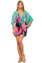 Caffe Swimwear - Silk Mini Kaftan Dress In Green