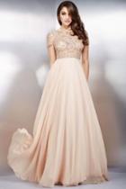 Jovani - Intricate Bateau Illusion Chiffon A-line Gown With Short Sleeves 21976