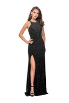 La Femme - 25679 Beaded Strappy Halter Slit Dress