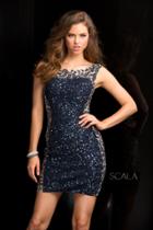 Scala - 48726 Short Sequin Cocktail Dress With Illusion Neckline