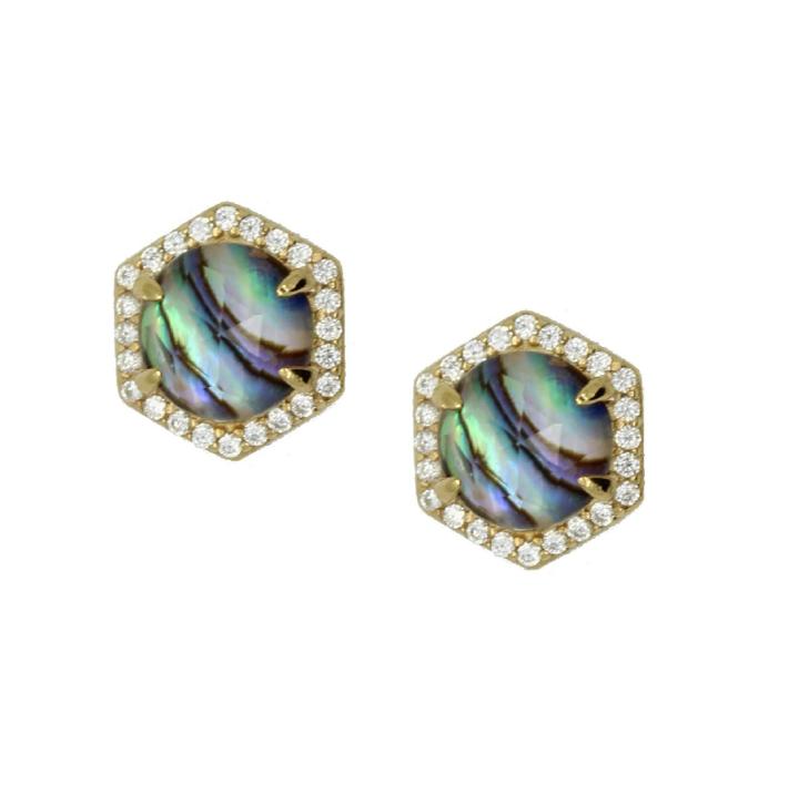 Rachael Ryen - Hexagon Pave Studs In Abalone
