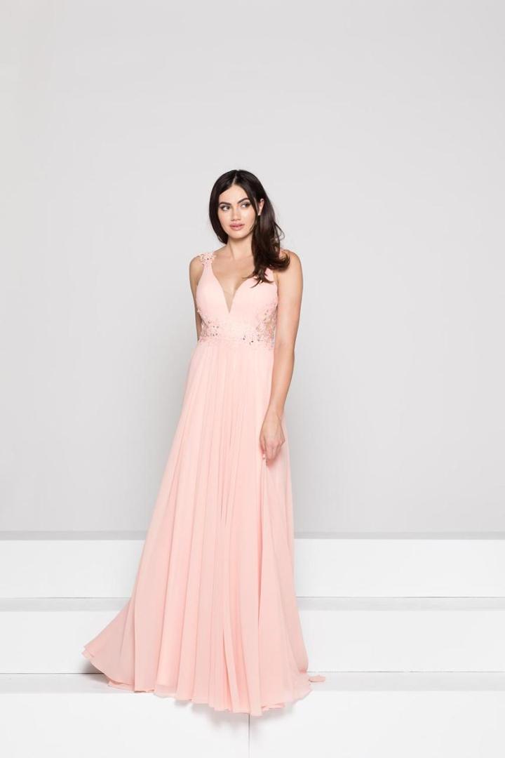 Glow By Colors - G781 Floral Appliqued Pleated Evening Dress