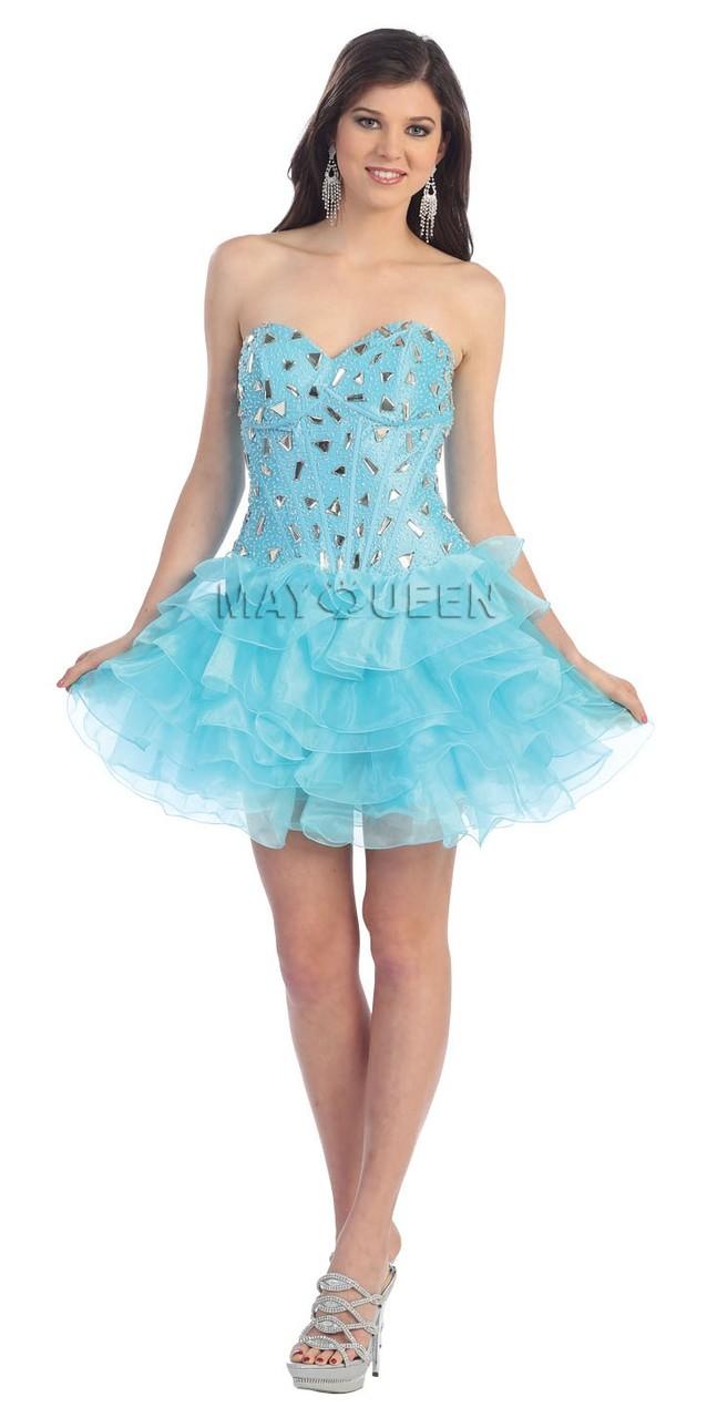 Strapless Bedazzled Sweetheart Organza A-line Dress