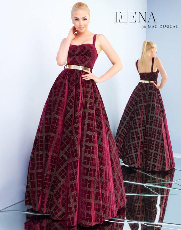Ieena Duggal - 25949i Velvet Sweetheart Ballgown With Gold Belt