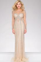 Jovani - Embellished Long Sleeve Illusion Dress 39844