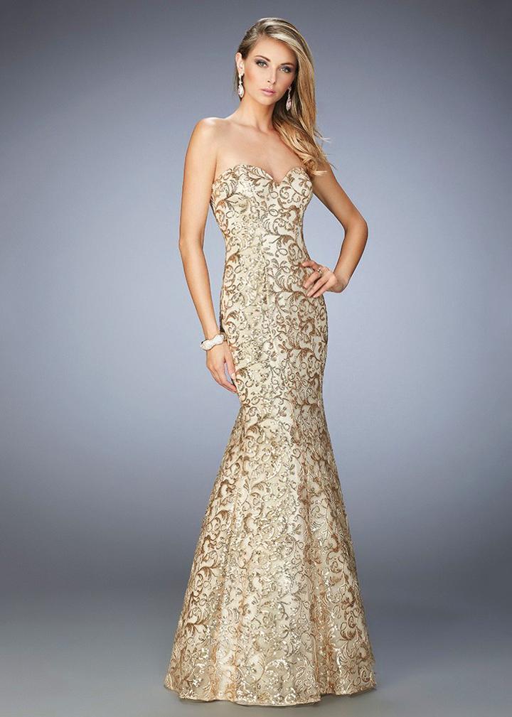 La Femme - 22434 Strapless Gilded Evening Gown