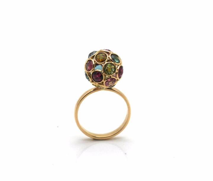 Tresor Collection - Multicolor Tourmaline Sphere Ball Ring In 18k Yellow Gold