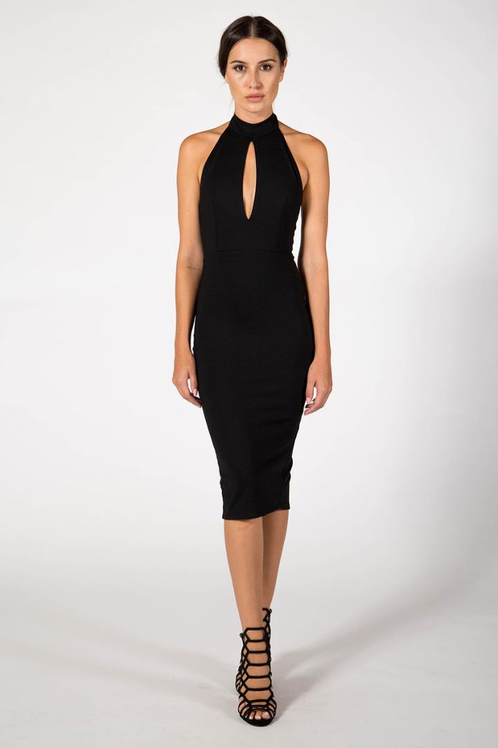 Donna Mizani - Keyhole Mock Neck Midi Dress