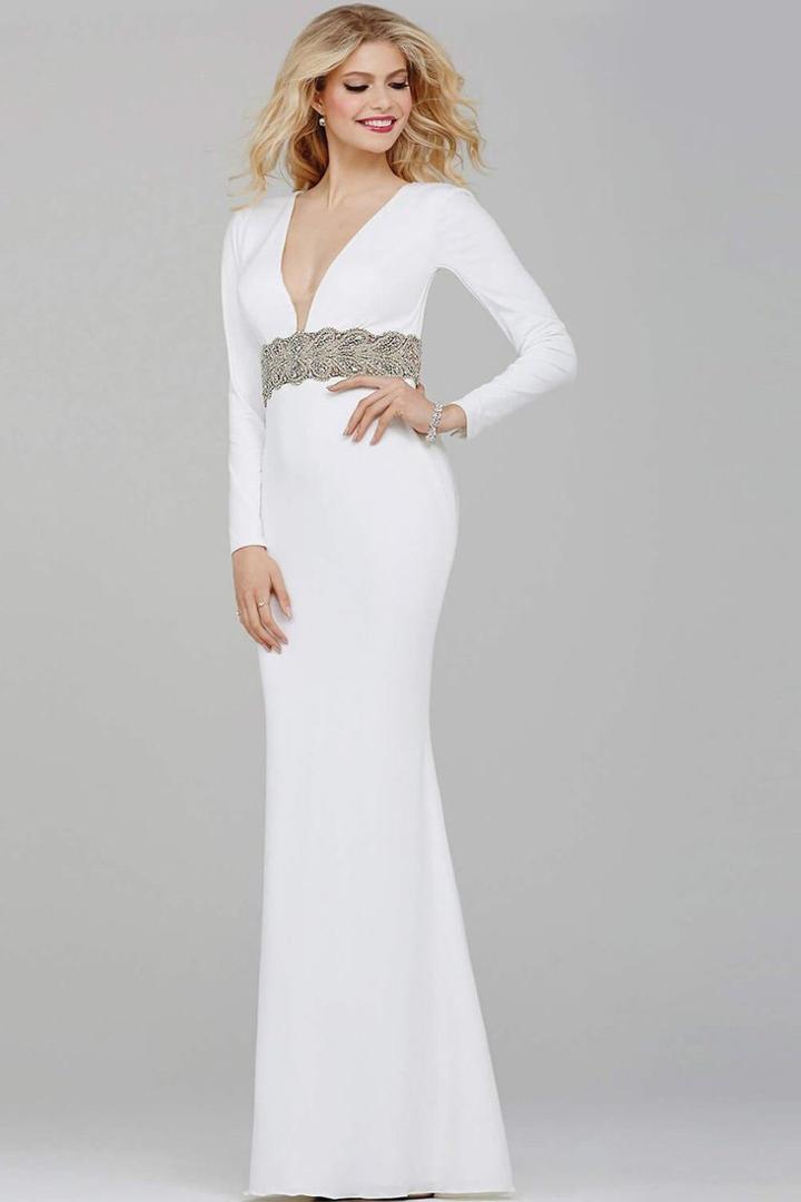 Jovani - Jvn31059 Long Sleeve Crystal Beaded Sheath Gown