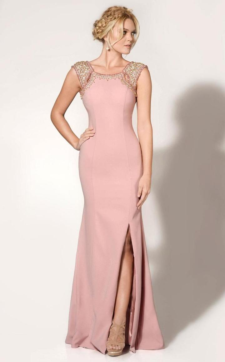 Mnm Couture - C1204 Gilded Cap Sleeve Evening Gown