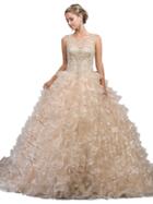 Dancing Queen - Embellished Illusion Bateau Ruffled Ballgown