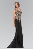 Elizabeth K - Embellished V-neck Jersey Long Gown Gl1333