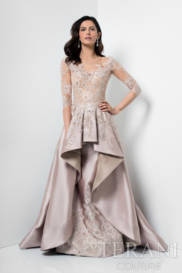 Terani Evening - Laced Illusion Neck Mikado Dress 1711m3518