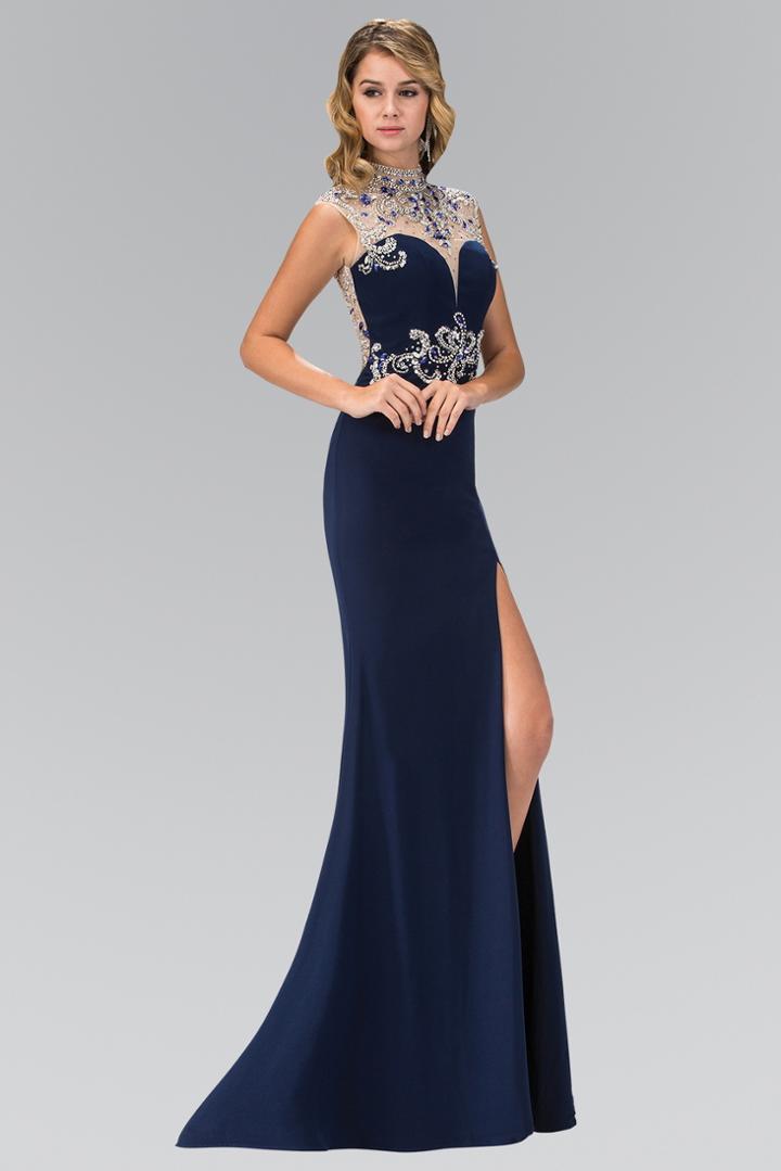 Elizabeth K - Bejeweled Illusion High Neck Gown Gl1327