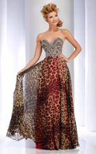Clarisse - 2706 Jeweled Animal Print Strapless Gown