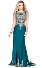 Shail K - Intricate Illusion Baroque Lace Appliqued Sheath Gown 4049