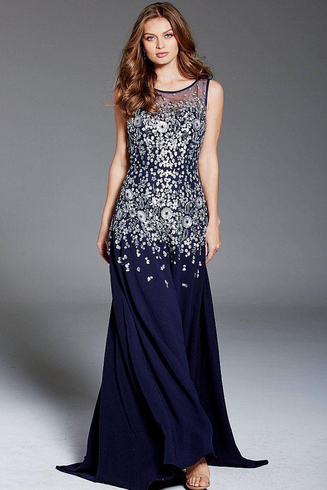 Jovani - 54455 Sequined Illusion Scoop A-line Gown