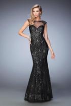 La Femme - 22323 Black Lace Illusion Mermaid Dress