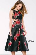 Jovani - Sleeveless Floral Print A-line Cocktail Dress 35209