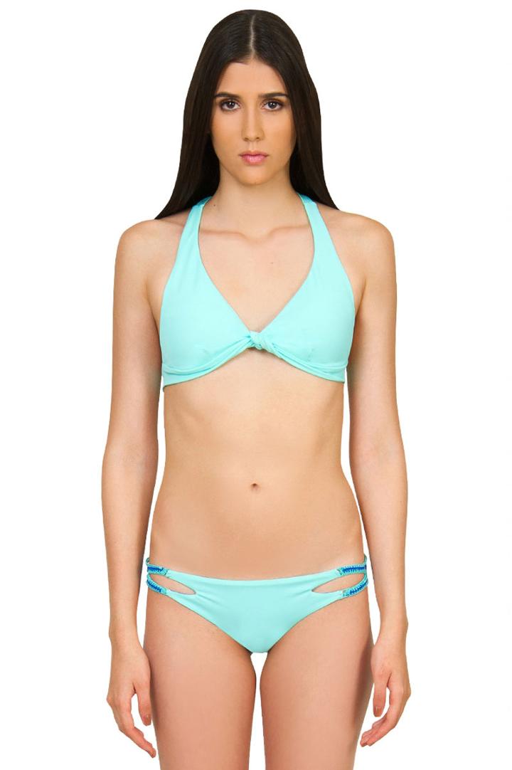 Caffe Swimwear - Halter Top/looped String Bottom In Mint