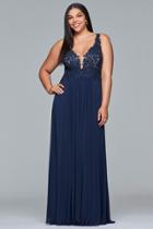 Faviana - 9428 Sleeveless Lace Embroidered Plus Size Dress