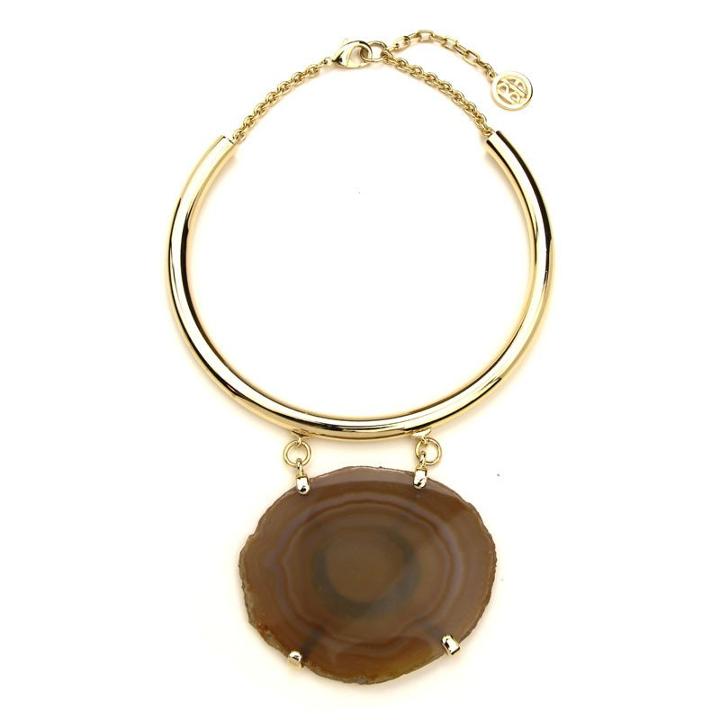 Ben-amun - Gold Collar Necklace With Brown Geo Stone