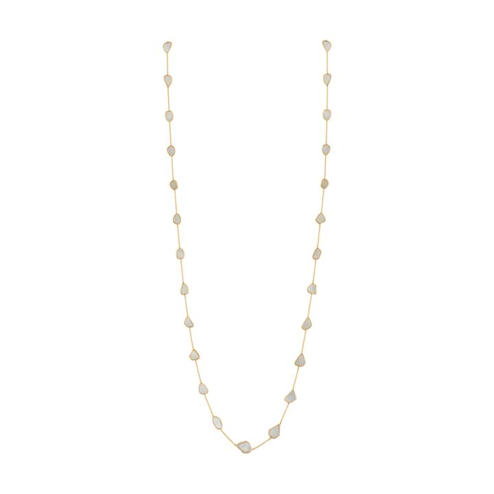Tresor Collection - Organic White Diamond Slice Long Necklace In 18k Yellow Gold