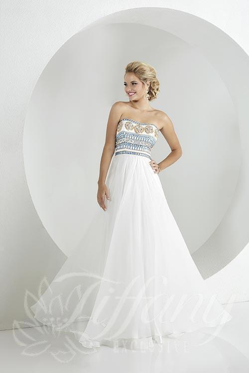 Tiffany Designs - Embellished Gossamer Sweetheart A-line Evening Gown 46016