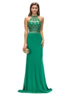 Long Sleeveless Open Back Dress With Beaded Bodice