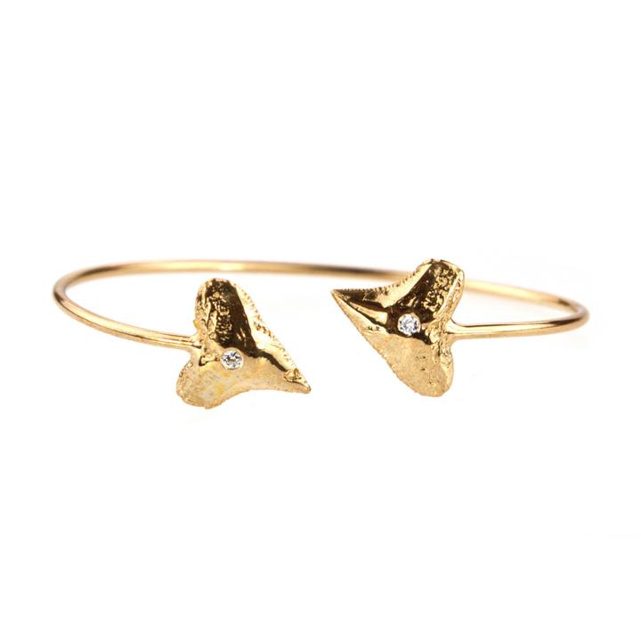 Heather Hawkins - Sharktooth Bangle Cuff - White Zircon / Yellow Gold