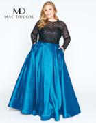 Mac Duggal - 77473f Sequined Lace Long Sleeve Satin Ballgown