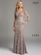 Lara Dresses - Sultry Long-sleeved V-neckline Sheath Evening Gown With Beaded Embellishments 33237
