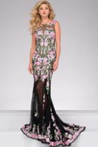 Jovani - Floral Applique Long Prom Dress 45250