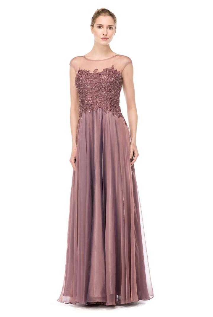 Marsoni By Colors - M164-1 Beaded Chiffon Lace Long Dress
