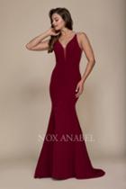 Nox Anabel - A078 Beaded Deep V-neck Trumpet Dress