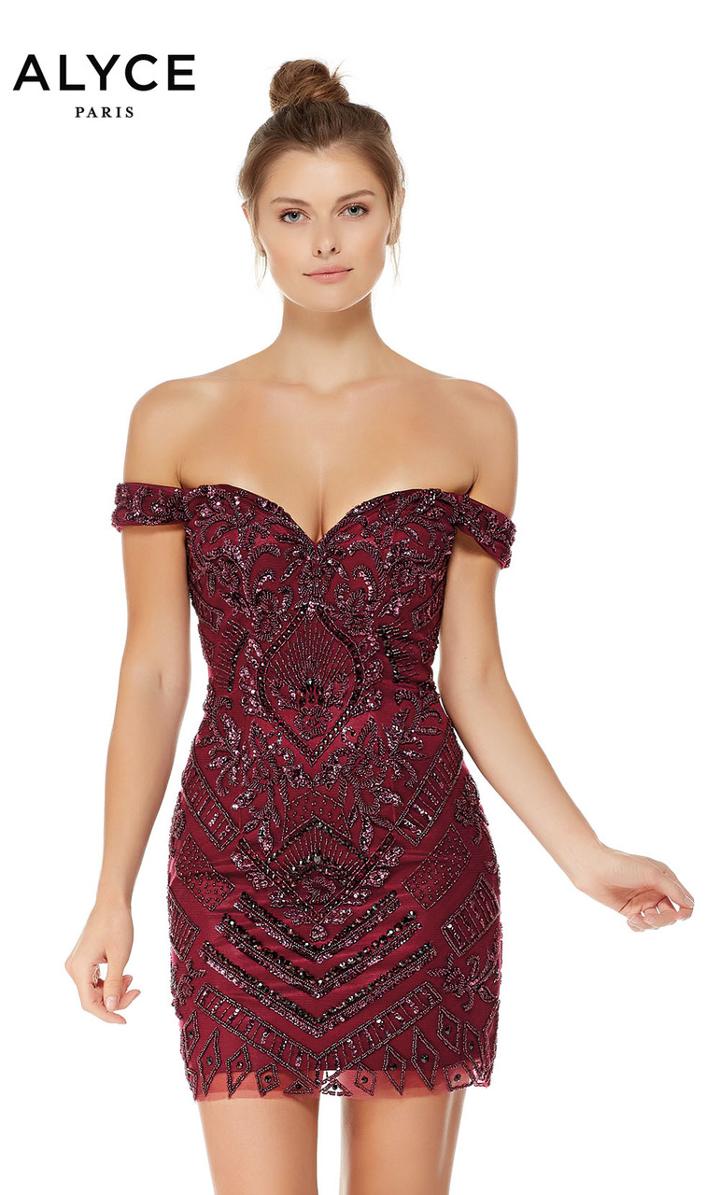 Alyce Paris - 4026 Embellished Off-shoulder Bodycon Tulle Dress