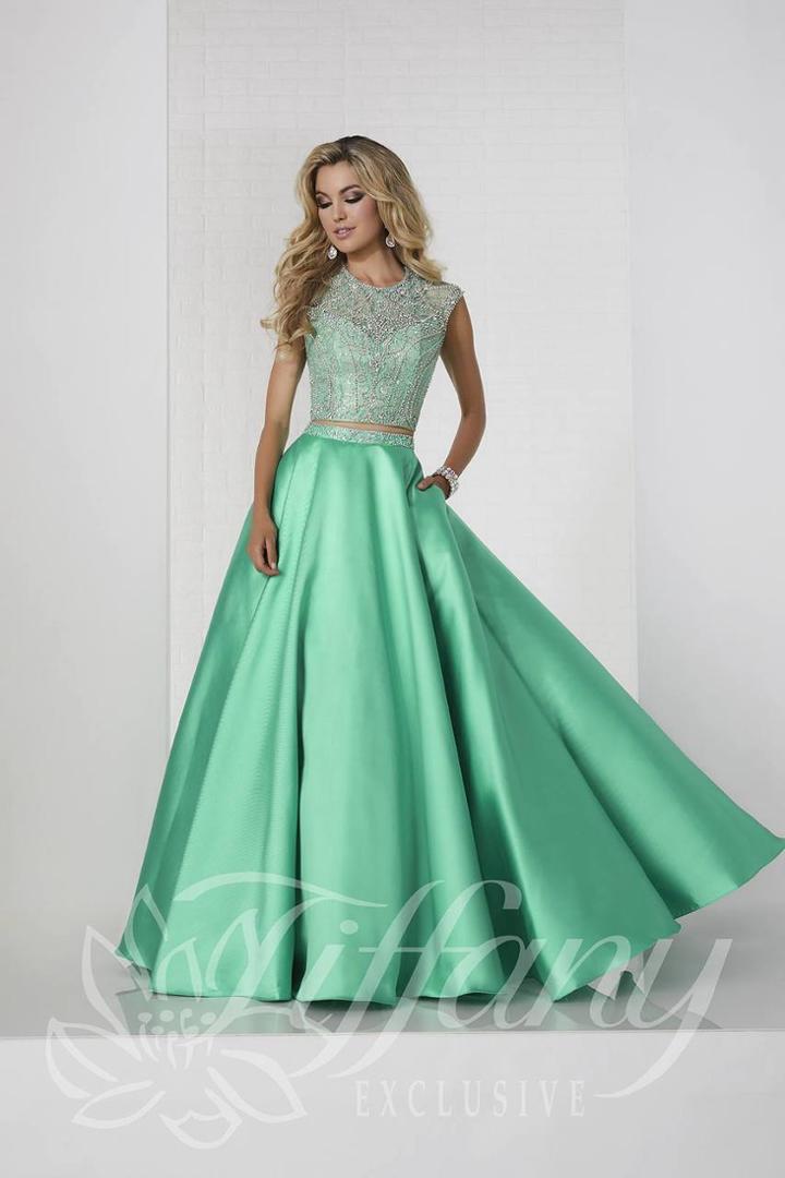 Tiffany Designs - 46136 Embellished Two-piece Mikado Ballgown
