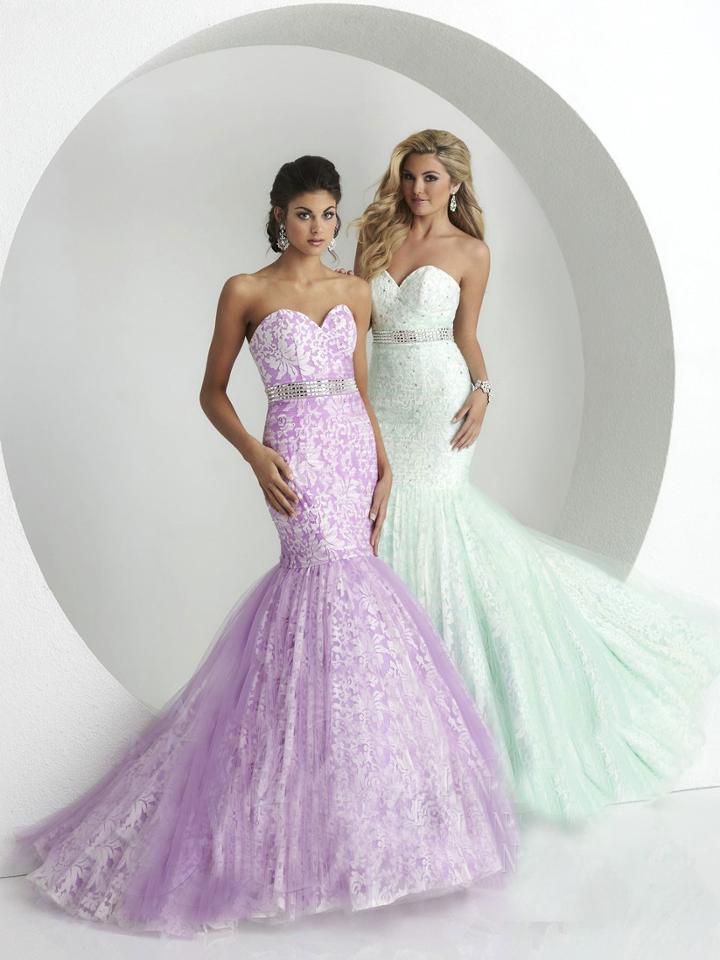 Tiffany Designs - Elegant Lace Mermaid Dress With Tulle Skirt And Sweep Train 16142