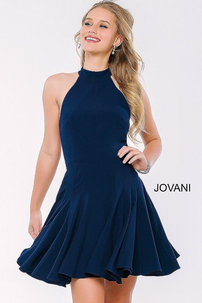 Jovani - High Halter A-line Jersey Cocktail Dress 42455