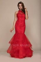 Nox Anabel - E005 Beaded Lace High Halter Tulle Mermaid Dress