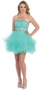 May Queen - Mq 1050 Sequined Pleated Ruffled Cocktail Dress
