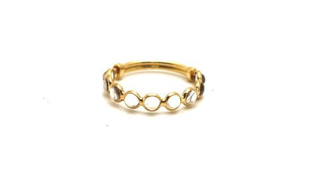 Tresor Collection - Rainbow Moonstone Round Stackable Ring Bands With Adjustable Shank In 18k Yellow Gold Style 2