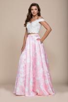 Nox Anabel - 8312 Two-piece Off-shoulder Floral A-line Gown