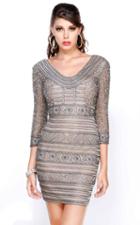 Shail K - Jewel Embellished Quarter Length Sleeve Scoop Neck Column Dress 1016