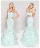 Colors Couture - J050 Illusion V-neck Ruffled Trumpet Gown