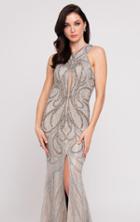 Terani Couture - 1811gl6411 Embellished Halter Slit Evening Dress