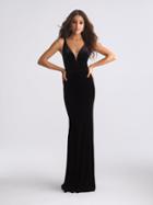 Madison James - 18-680 Deep V-neck Velvet Sheath Dress