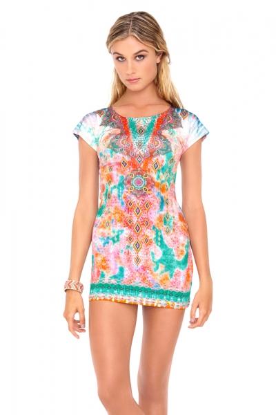 Luli Fama - Boho Chic Short Sleeve Body-con Dress In Multicolor (l444935)